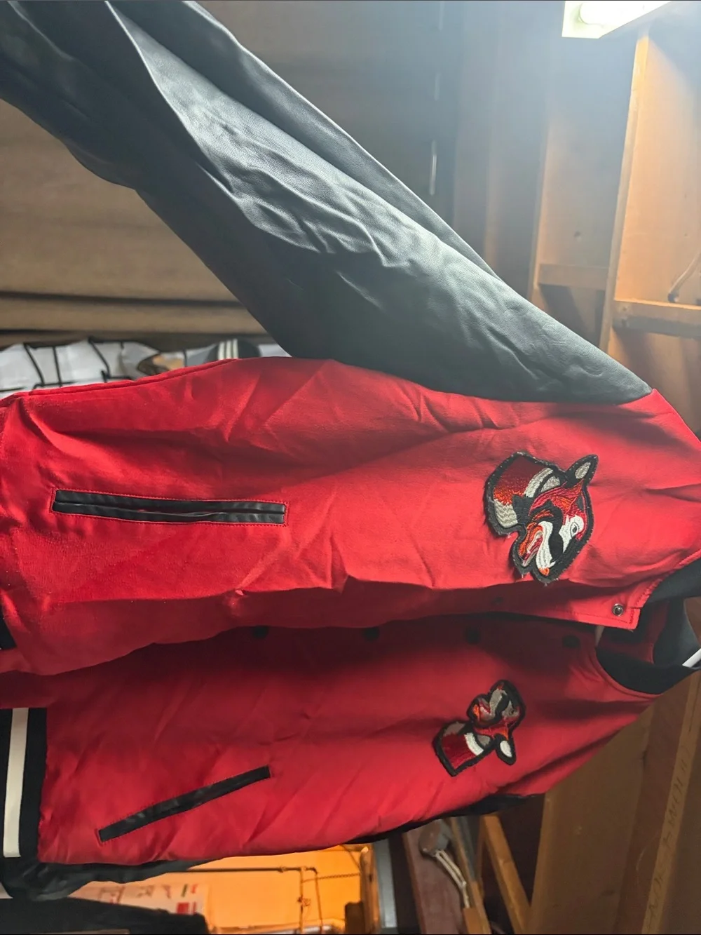 H&M Red & Black Men’s Varsity Bomber Jacket with Patches - Picture 3 of 3